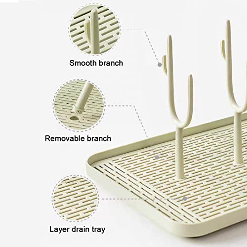 Baby Bottle Drying Rack with Tray Bottle Dryer Holder for Nipples, Cups, Pump Parts, Glass and Accessories (Green)