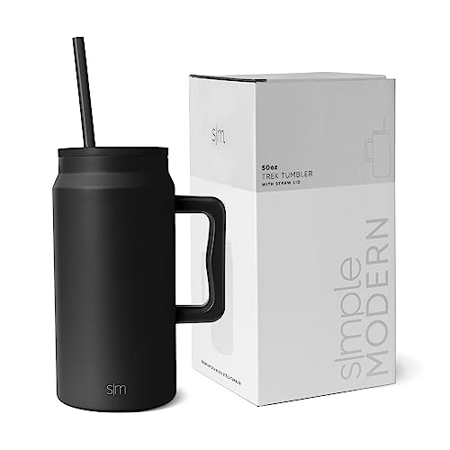 Simple Modern 50 oz Mug Tumbler with Handle and Straw Lid | Reusable Insulated Stainless Steel Large Travel Jug Water Bottle | Gifts for Women Men Him Her | Trek Collection | 50oz | Midnight Black