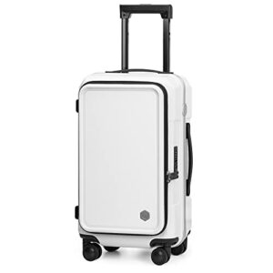 coolife luggage carry on spinner suitcase set with pocket compartment weekend bag hardside trunk (snow white_aluminium frame type, 20in(carry on))
