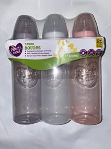 3 pack bottles parent choice bpa free dishwasher safe microwave safe 0+ months slow flow purple white pink (girls)