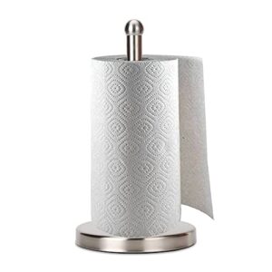 paper towel holder stand with sturdy base fits standard and jumbo sized paper towel, paper towel holder countertop (brushed nickel)