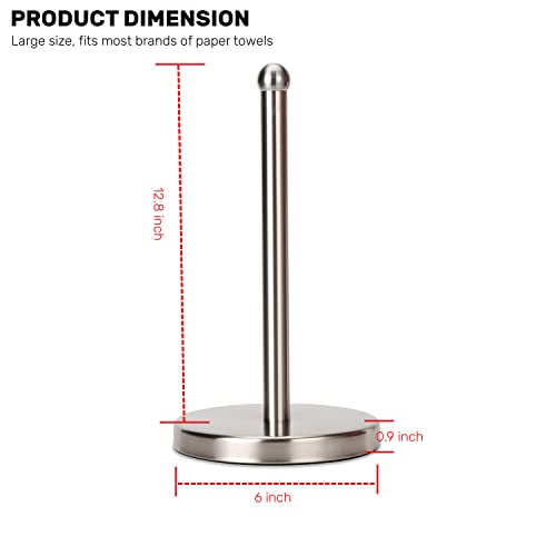 Paper Towel Holder Stand with Sturdy Base Fits Standard and Jumbo Sized Paper Towel, Paper Towel Holder Countertop (Brushed Nickel)