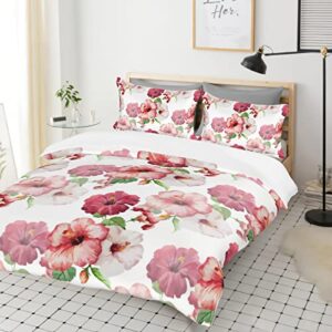 damngud flowers bedding set pink flowers duvet cover red flowers comforter cover full size quilt with 2 pillowcases soft microfiber (no comforter)