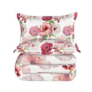 DamnGud Flowers Bedding Set Pink Flowers Duvet Cover Red Flowers Comforter Cover Full Size Quilt with 2 Pillowcases Soft Microfiber (no Comforter)