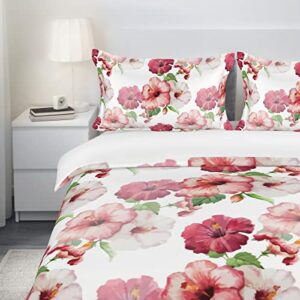 DamnGud Flowers Bedding Set Pink Flowers Duvet Cover Red Flowers Comforter Cover Full Size Quilt with 2 Pillowcases Soft Microfiber (no Comforter)