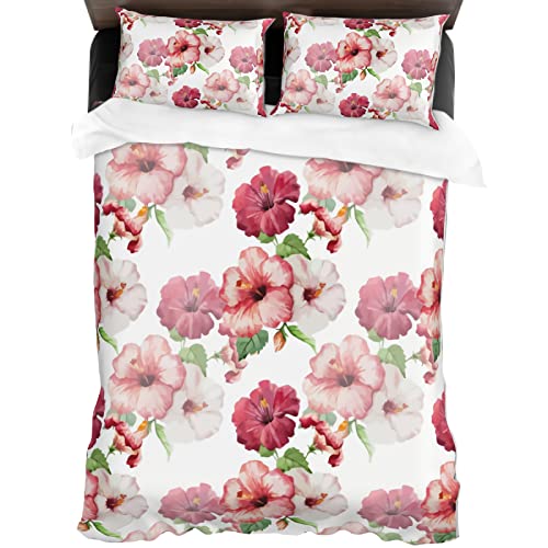 DamnGud Flowers Bedding Set Pink Flowers Duvet Cover Red Flowers Comforter Cover Full Size Quilt with 2 Pillowcases Soft Microfiber (no Comforter)