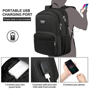 Travel Laptop Backpack for Men, College Bookbag for Men, 15.6 Inch Casual Back Pack with USB Charging Port, Water Resistant Anti Theft Business Work Bag, Computer Backpack Casual Daypack, Black