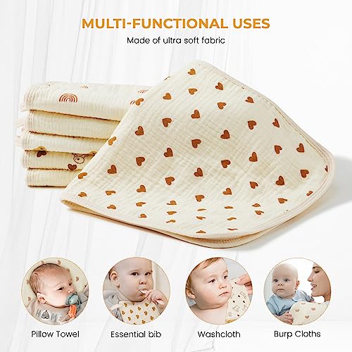 Muslin Burp Cloths for Baby Premium Cotton Burping Rags for Newborn Ultra Soft Muslin Washcloths Large 20 x 10 Inch Burping Cloth 6 Thicken Absorbent Layers Muslin Face Towels for Baby (6 Pack)