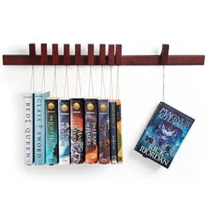ash harbor floating wall bookshelf - wall mounted book organizer with included bookmarks - hardwood hanging bookshelf for bedroom, living room, or kitchen - a thoughtful gift for book lovers (dark)