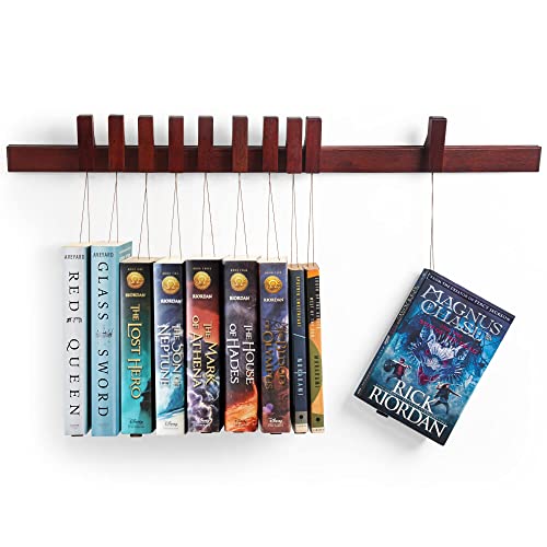 Ash Harbor Floating Wall Bookshelf - Wall Mounted Book Organizer with Included Bookmarks - Hardwood Hanging Bookshelf for Bedroom, Living Room, or Kitchen - A Thoughtful Gift for Book Lovers (Dark)