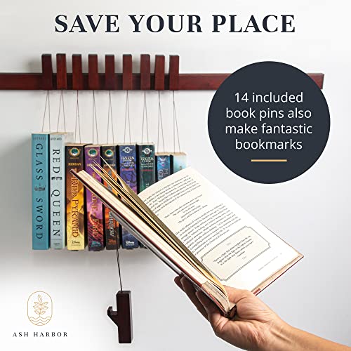 Ash Harbor Floating Wall Bookshelf - Wall Mounted Book Organizer with Included Bookmarks - Hardwood Hanging Bookshelf for Bedroom, Living Room, or Kitchen - A Thoughtful Gift for Book Lovers (Dark)