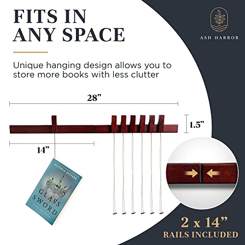 Ash Harbor Floating Wall Bookshelf - Wall Mounted Book Organizer with Included Bookmarks - Hardwood Hanging Bookshelf for Bedroom, Living Room, or Kitchen - A Thoughtful Gift for Book Lovers (Dark)