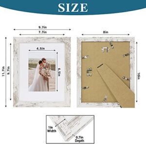 Hongkee 8x10 Picture Frame Set of 4, Made of Real Glass and Distressed White Frame, 8 by 10 for Wall or Tabletop - Display 5x7 with Mat or 8x10 Picture Without Mat