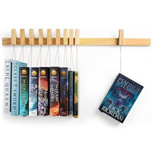 ash harbor floating wall bookshelf - wall mounted book organizer with included bookmarks - hardwood hanging bookshelf for bedroom, living room, or kitchen - a thoughtful gift for book lovers (natural)