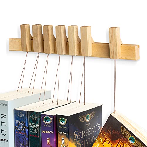 Ash Harbor Floating Wall Bookshelf - Wall Mounted Book Organizer with Included Bookmarks - Hardwood Hanging Bookshelf for Bedroom, Living Room, or Kitchen - A Thoughtful Gift for Book Lovers (Natural)