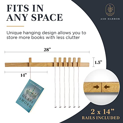 Ash Harbor Floating Wall Bookshelf - Wall Mounted Book Organizer with Included Bookmarks - Hardwood Hanging Bookshelf for Bedroom, Living Room, or Kitchen - A Thoughtful Gift for Book Lovers (Natural)