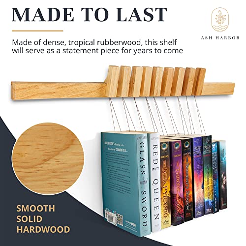 Ash Harbor Floating Wall Bookshelf - Wall Mounted Book Organizer with Included Bookmarks - Hardwood Hanging Bookshelf for Bedroom, Living Room, or Kitchen - A Thoughtful Gift for Book Lovers (Natural)
