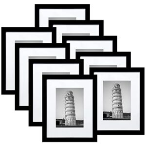wiscet 8x10 picture frame set of 9, display pictures 5x7 with mat or 8 x 10 without mat, photo frame for wall mounting or tabletop display, black