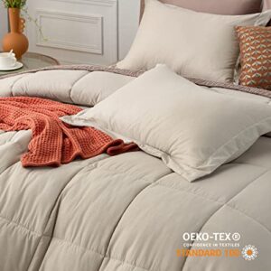 Bedsure Beige Queen Comforter Set - Beige Basket Weave Pattern Down Alternative Comforter Set Box Stitching Duvet Insert, Lightweight All Season Bedding Set with 2 Pillow Shams