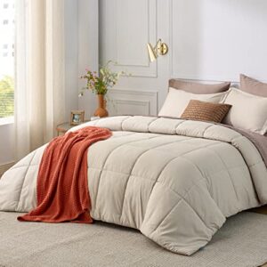 Bedsure Beige Queen Comforter Set - Beige Basket Weave Pattern Down Alternative Comforter Set Box Stitching Duvet Insert, Lightweight All Season Bedding Set with 2 Pillow Shams