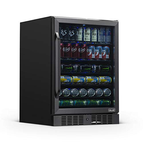 NewAir 24'' Beverage Refrigerator Cooler - 177 Can Capacity Mini Fridge - Black Stainless Steal & 44lb. Nugget Countertop Ice Maker with Self-Cleaning Function, Refillable Water Tank