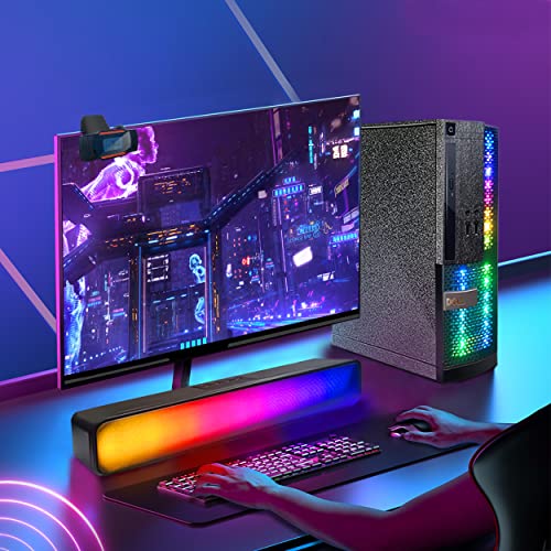 Dell PC Black Treasure Box RGB Desktop Quad Core I5 up to 3.6G, 16G, 512G SSD, WiFi, BT, RGB Keyboard & Mouse, DVD, New 22" 1080P FHD LED, RGB Sound Bar, Webcam, Win 10 Pro(Renewed)