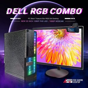 Dell PC Black Treasure Box RGB Desktop Quad Core I5 up to 3.6G, 16G, 512G SSD, WiFi, BT, RGB Keyboard & Mouse, DVD, New 22" 1080P FHD LED, RGB Sound Bar, Webcam, Win 10 Pro(Renewed)