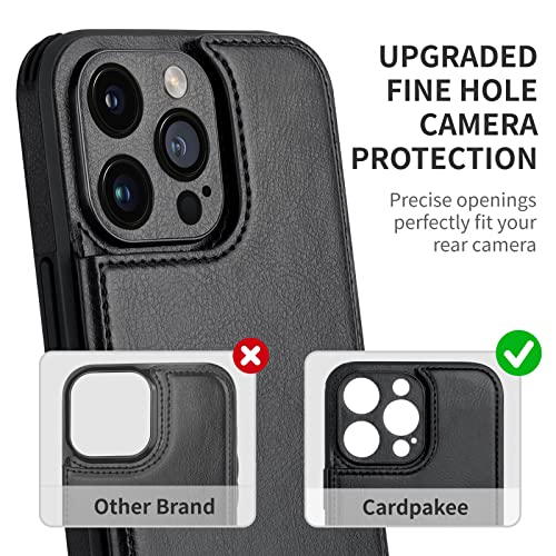 Cardpakee Phone Case for iPhone 14 Pro Case with Card Holder, Fine Hole Camera for iPhone 14 Pro Case Wallet, Leather Wallet Phone Case for iPhone 14 Pro Wallet Case for Women Men 6.1 Inch Black