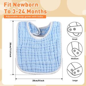 24 Pcs Muslin Baby Drool Bibs Adjustable Muslin Bibs Soft Snap Baby Bibs 9 Absorbent Layers Newborn Bibs Waterproof Teething Bibs for Baby Girl Boy Feeding Eating Teething, 5 Colors