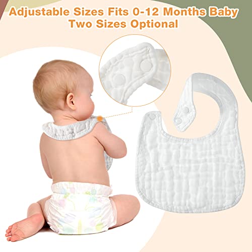 30 Pack White Muslin Baby Bib for Boy Girl Adjustable Muslin Baby Drool Bibs Soft Snap Muslin Bibs for Newborn Infant Drooling Eating Feeding