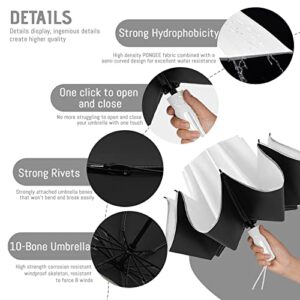 BangBoom Automatic Reverse Folding Umbrella Windproof Waterproof Inverted Sun Protection Umbrella with Reflective Tape, Portable Travel Umbrellas with Reinforced Frame for Rainy Sunny Days (White)