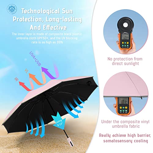 BangBoom Automatic Reverse Folding Umbrella Windproof Waterproof Inverted Sun Protection Umbrella with Reflective Tape, Portable Travel Umbrellas with Reinforced Frame for Rainy Sunny Days (Pink)
