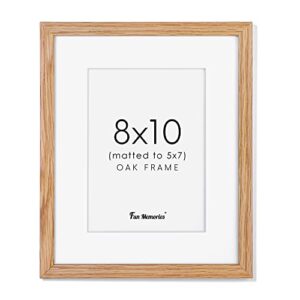 8x10 picture frame, solid oak wood photo frame display 5x7 picture with mat, 8 x 10 wood frame with stand for wall and tabletop, 8"x10" oak picture frame with tempered glass, 1 pack