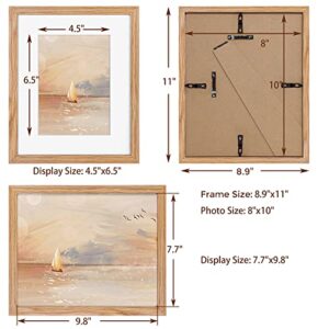 8x10 Picture Frame, Solid Oak Wood Photo Frame Display 5x7 Picture with Mat, 8 x 10 Wood Frame with Stand for Wall and Tabletop, 8"x10" Oak Picture Frame with Tempered Glass, 1 Pack