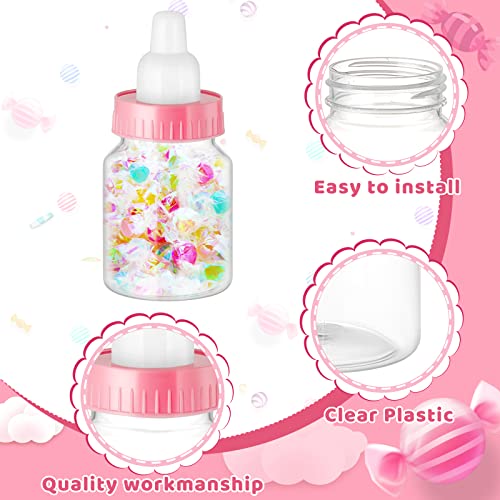 72 Pcs 3.5 Inch Baby Bottle Shower Favor Mini Plastic Candy Bottle Clear Plastic Baby Bottles for Baby Shower Mini Baby Bottle Feeding Bottle Candy Box for Baby Shower Supplies Gift Decor (Pink)