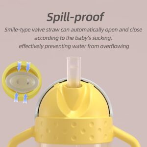 Piifur Weighted Straw Sippy Cup with Extra Straw Set, Spill Proof Water Bottle with Fixed Handle for Baby 6+ Months, 10 Ounce (Yellow)