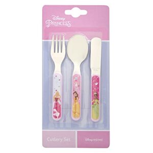Disney Princess 3 Piece Cutlery Set – Metal, Reusable Children's Knife, Fork & Spoon, Kids-Size, Made from Food-Safe Stainless Steel & ABS Plastic – with Cinderella, Belle & Mulan – for 12 Months & Up