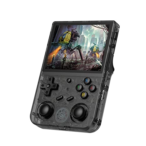 RG353V Handheld Game Console 3.5 Inch IPS Screen 640*480 High Resolution CPU RK3566 Quad-Core OS Android 11, Linux 2G/64G+16G 3200mAh Battery(Black Transparent)