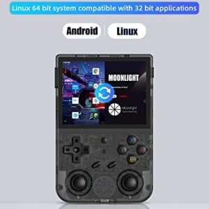 RG353V Handheld Game Console 3.5 Inch IPS Screen 640*480 High Resolution CPU RK3566 Quad-Core OS Android 11, Linux 2G/64G+16G 3200mAh Battery(Black Transparent)