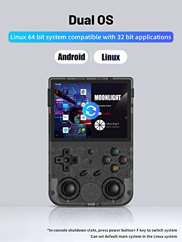 RG353V Handheld Game Console 3.5 Inch IPS Screen 640*480 High Resolution CPU RK3566 Quad-Core OS Android 11, Linux 2G/64G+16G 3200mAh Battery(Black Transparent)