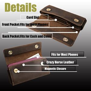 Topstache Leather Phone Holster with Belt Clip,Two Pockets Phone Pouch, Leather Card Holder,Wallet for Cash and Phone, Phone Pouch for iPhone 13 Pro Max,S22 Ultra with Magnetic Closure,XL,Darkbrown
