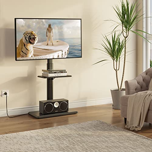 Greenstell TV Stand with Power Outlet & AV Shelf, Universal Floor TV Stand for 32-70 inch TV, Swivel Tall TV Stand, Holds up to 110 LBs,Height Adjustable and Soild Wood Base, Max VESA 600x400mm,Black