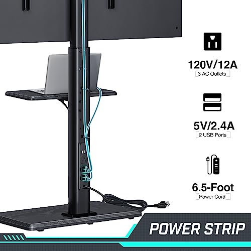 Greenstell TV Stand with Power Outlet & AV Shelf, Universal Floor TV Stand for 32-70 inch TV, Swivel Tall TV Stand, Holds up to 110 LBs,Height Adjustable and Soild Wood Base, Max VESA 600x400mm,Black