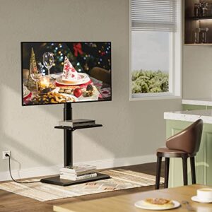 Greenstell TV Stand with Power Outlet & AV Shelf, Universal Floor TV Stand for 32-70 inch TV, Swivel Tall TV Stand, Holds up to 110 LBs,Height Adjustable and Soild Wood Base, Max VESA 600x400mm,Black