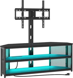 rolanstar tv stand with mount and power outlet, swivel tv stand mount with led lights for 32/45/55/60/65/70 inch tvs,black entertainment center media console with height adjustable mount