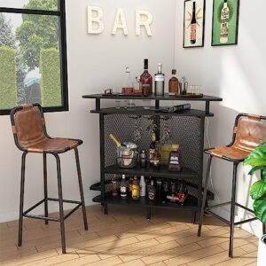 kepptory 43 Inches High Top Bar Table with RGB Smart Light, 4-Tiers Home Bar Cabinet with Footrest & Storage Shelves & Glasses Holder & Anti-Dump Metal Bar, Wine Cabinet for Home Kitchen Patio