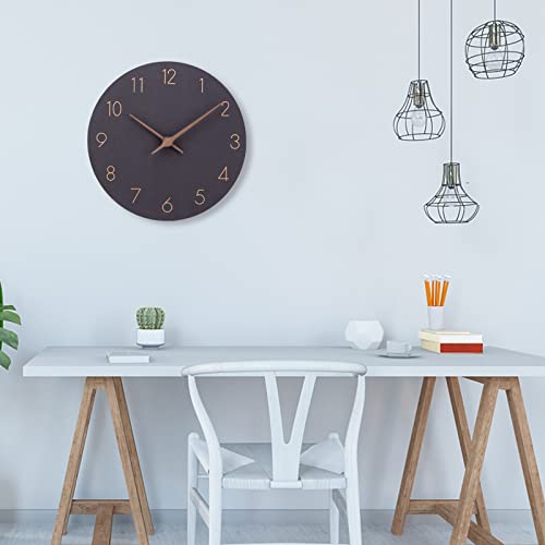 Wall Clock - 12 Inch Silent Wall Clocks Battery Operated Non-Ticking Simple Modern Wood Black Decorative Retro Clocks Decor for Bedroom Living Room Kitchen Home Office Bathroom