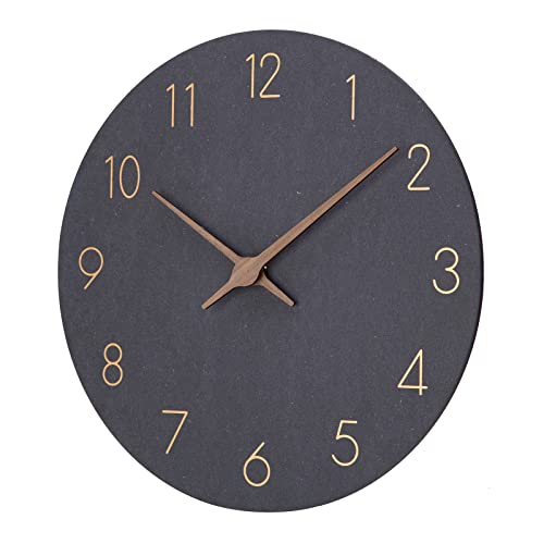 Wall Clock - 12 Inch Silent Wall Clocks Battery Operated Non-Ticking Simple Modern Wood Black Decorative Retro Clocks Decor for Bedroom Living Room Kitchen Home Office Bathroom