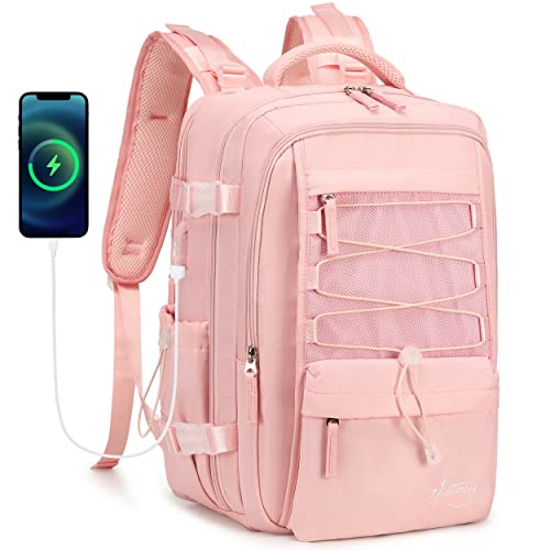 Travel Backpack for Women Men 15.6 Inch Laptop Backpacks with USB Port Carry on Backpack Flight Approved Large Back Pack College Bookbags Outdoor Sports Hiking Rucksack Casual Daypack (Pink,15.6 Inch)