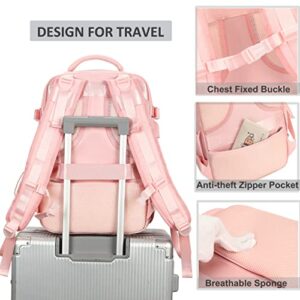 Travel Backpack for Women Men 15.6 Inch Laptop Backpacks with USB Port Carry on Backpack Flight Approved Large Back Pack College Bookbags Outdoor Sports Hiking Rucksack Casual Daypack (Pink,15.6 Inch)